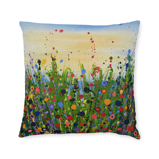 Floral Meadow Square Pillow — Colourful Abstract Wildflower Decorative Cushion