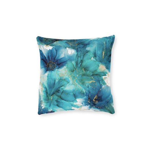 Teal Floral Square Pillow, Home Decor Cushion, Bedroom, Sofa, Garden Room image 1