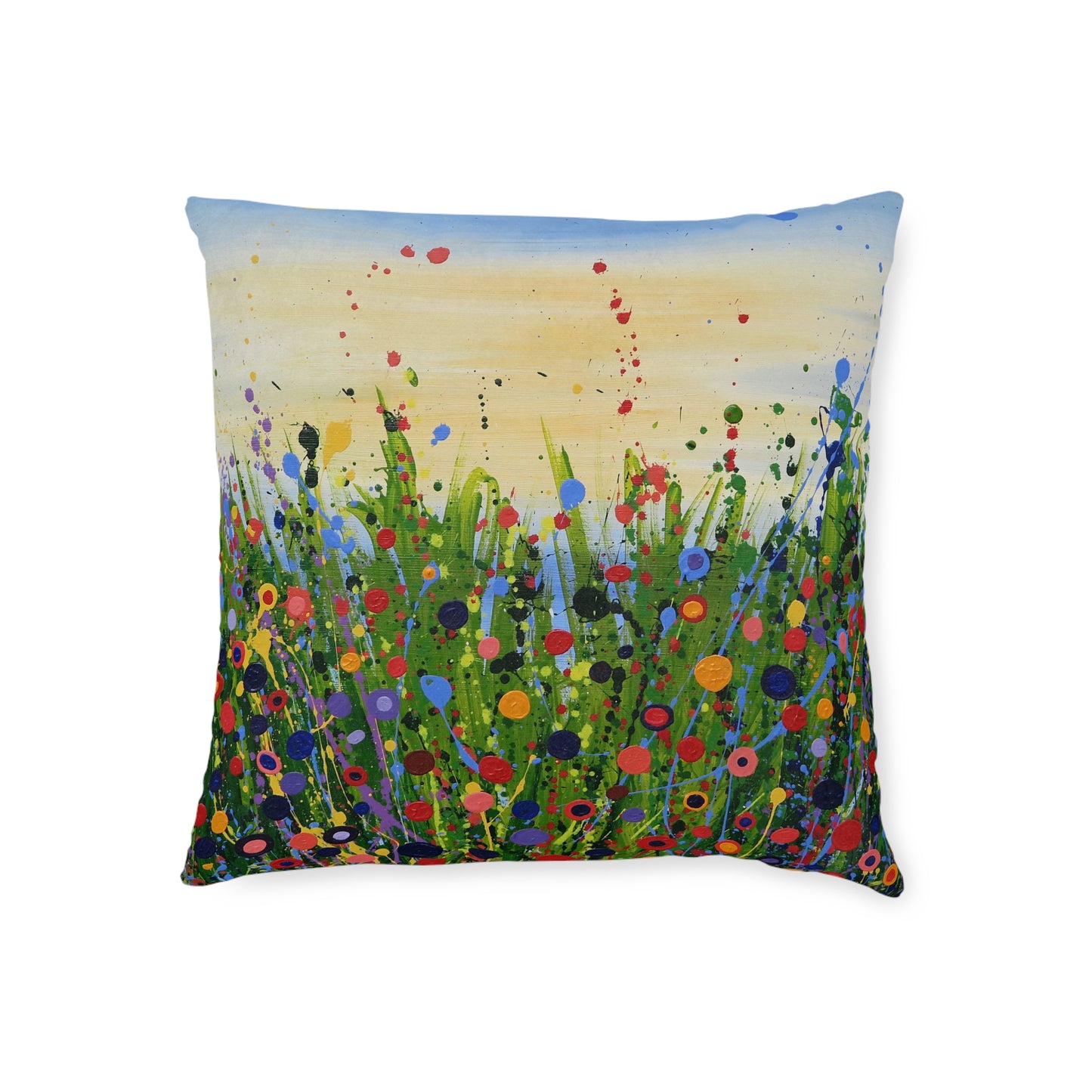Floral Meadow Square Pillow — Colourful Abstract Wildflower Decorative Cushion