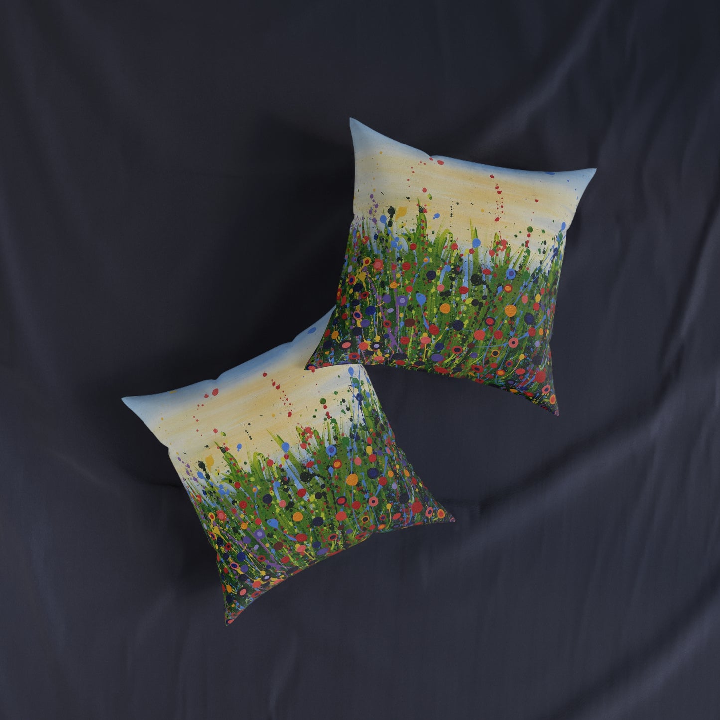 Floral Meadow Square Pillow — Colourful Abstract Wildflower Decorative Cushion