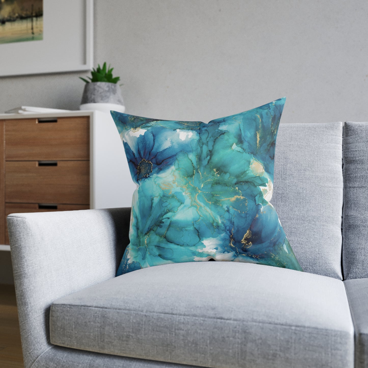 Teal Floral Square Pillow, Home Decor Cushion, Bedroom, Sofa, Garden Room