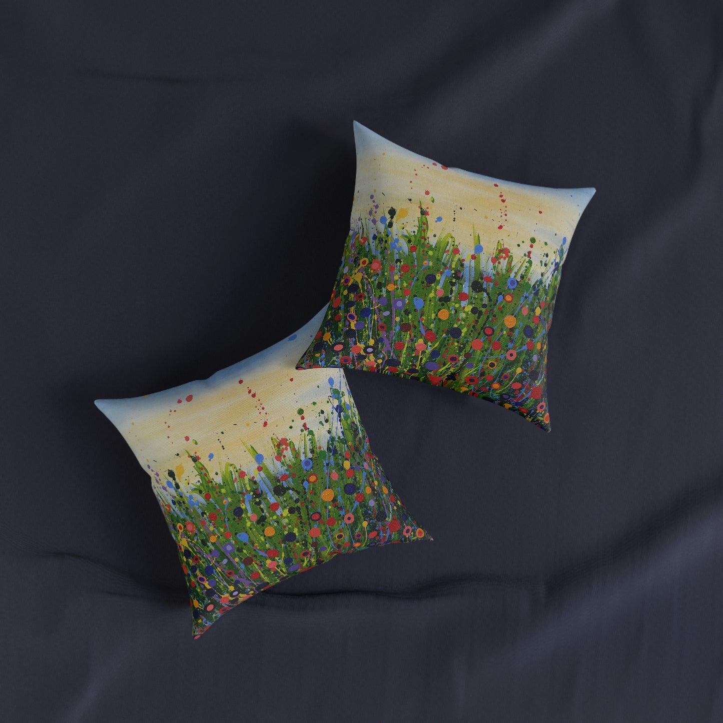 Floral Meadow Square Pillow — Colourful Abstract Wildflower Decorative Cushion