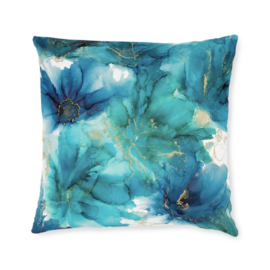 Teal Floral Square Pillow, Home Decor Cushion, Bedroom, Sofa, Garden Room