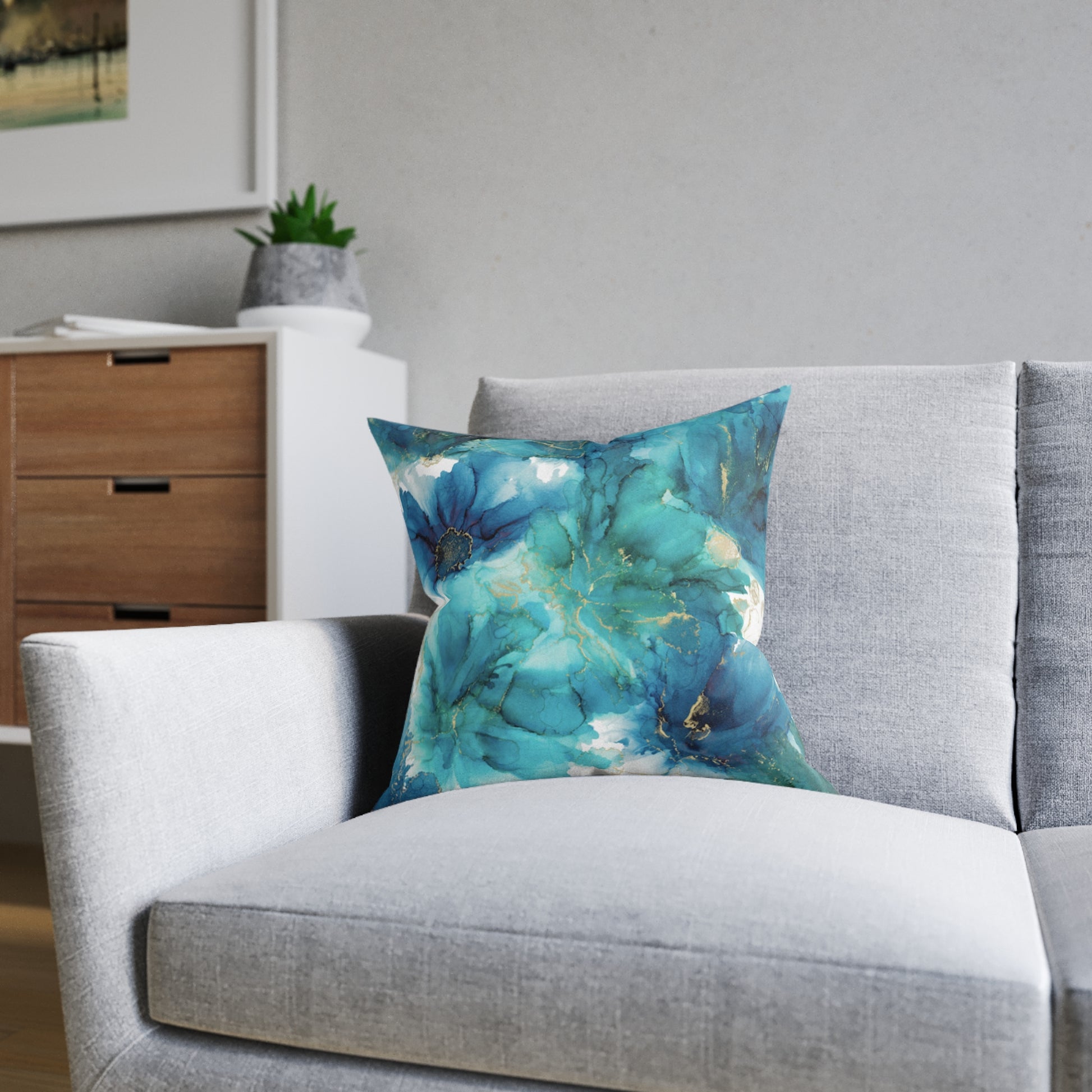 Teal Floral Square Pillow, Home Decor Cushion, Bedroom, Sofa, Garden Room image 7