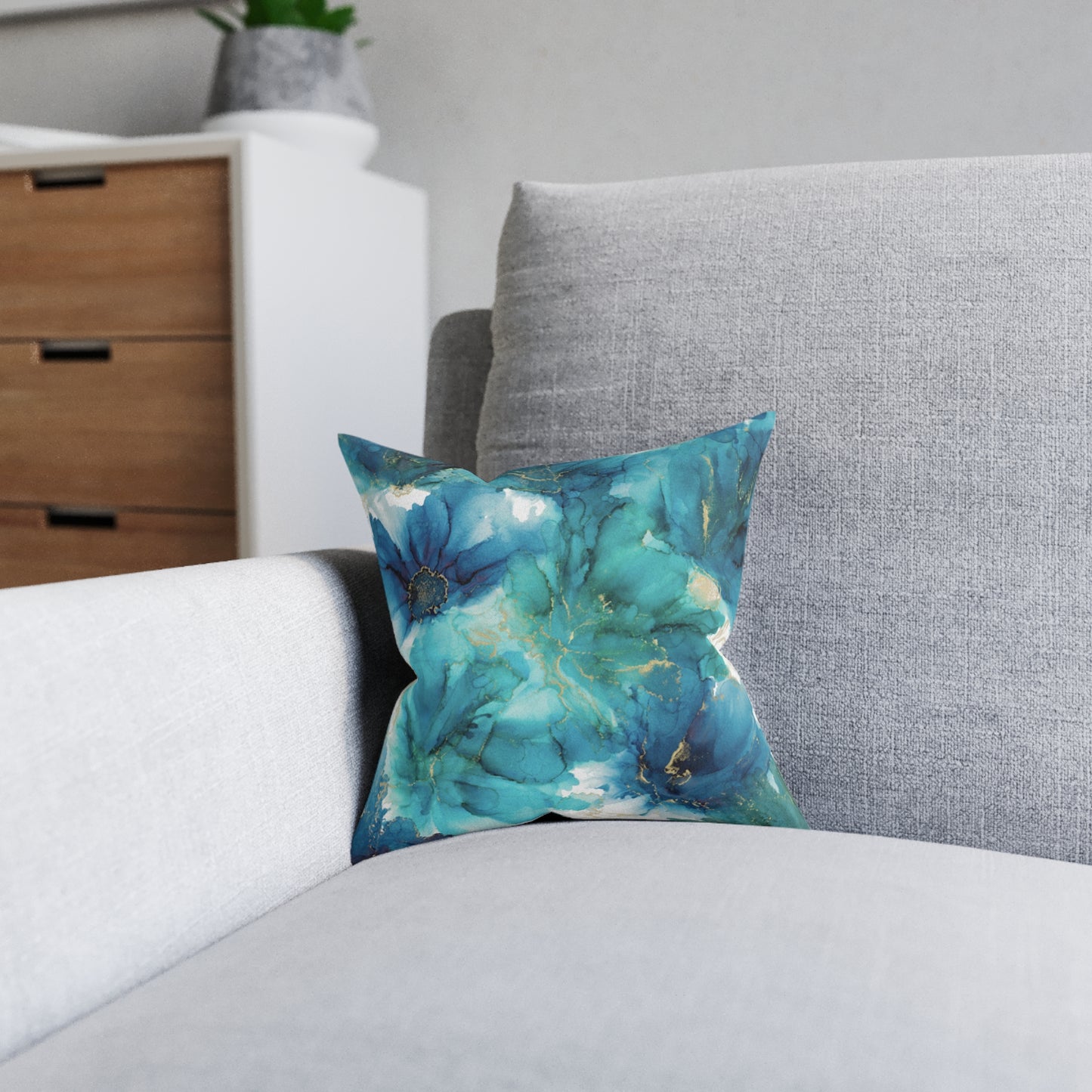 Teal Floral Square Pillow, Home Decor Cushion, Bedroom, Sofa, Garden Room