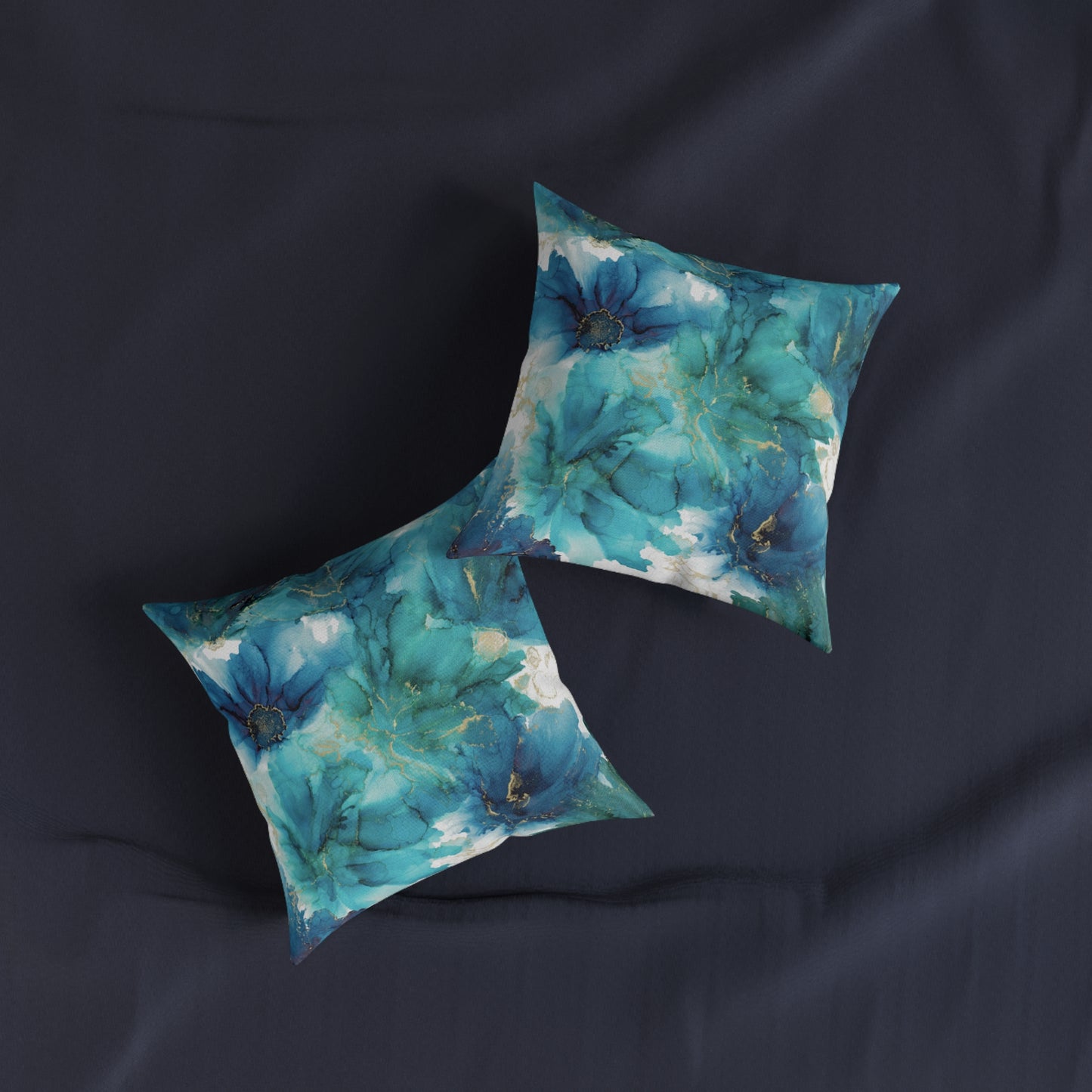 Teal Floral Square Pillow, Home Decor Cushion, Bedroom, Sofa, Garden Room image 2