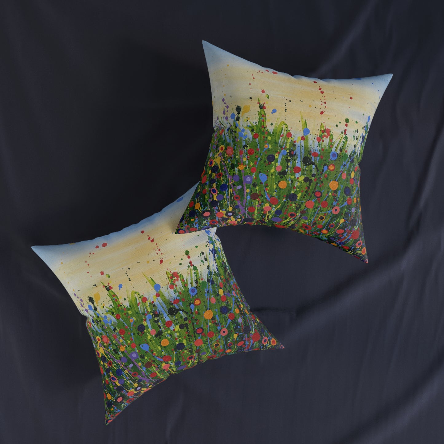 Floral Meadow Square Pillow — Colourful Abstract Wildflower Decorative Cushion