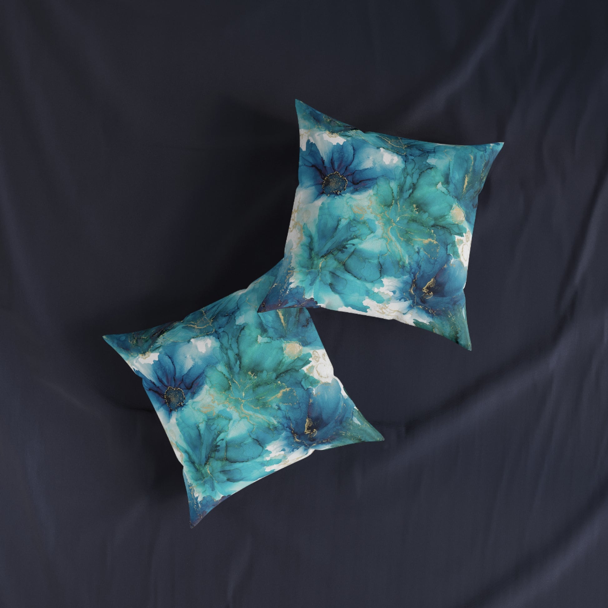 Teal Floral Square Pillow, Home Decor Cushion, Bedroom, Sofa, Garden Room image 6