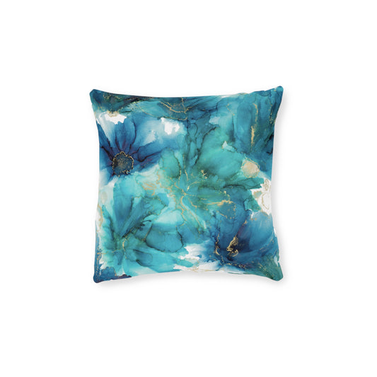 Teal Floral Square Pillow, Home Decor Cushion, Bedroom, Sofa, Garden Room
