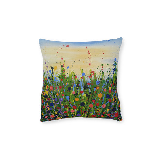 Floral Meadow Square Pillow — Colourful Abstract Wildflower Decorative Cushion