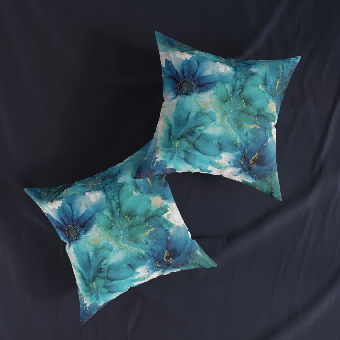 Teal Floral Square Pillow, Home Decor Cushion, Bedroom, Sofa, Garden Room image 10