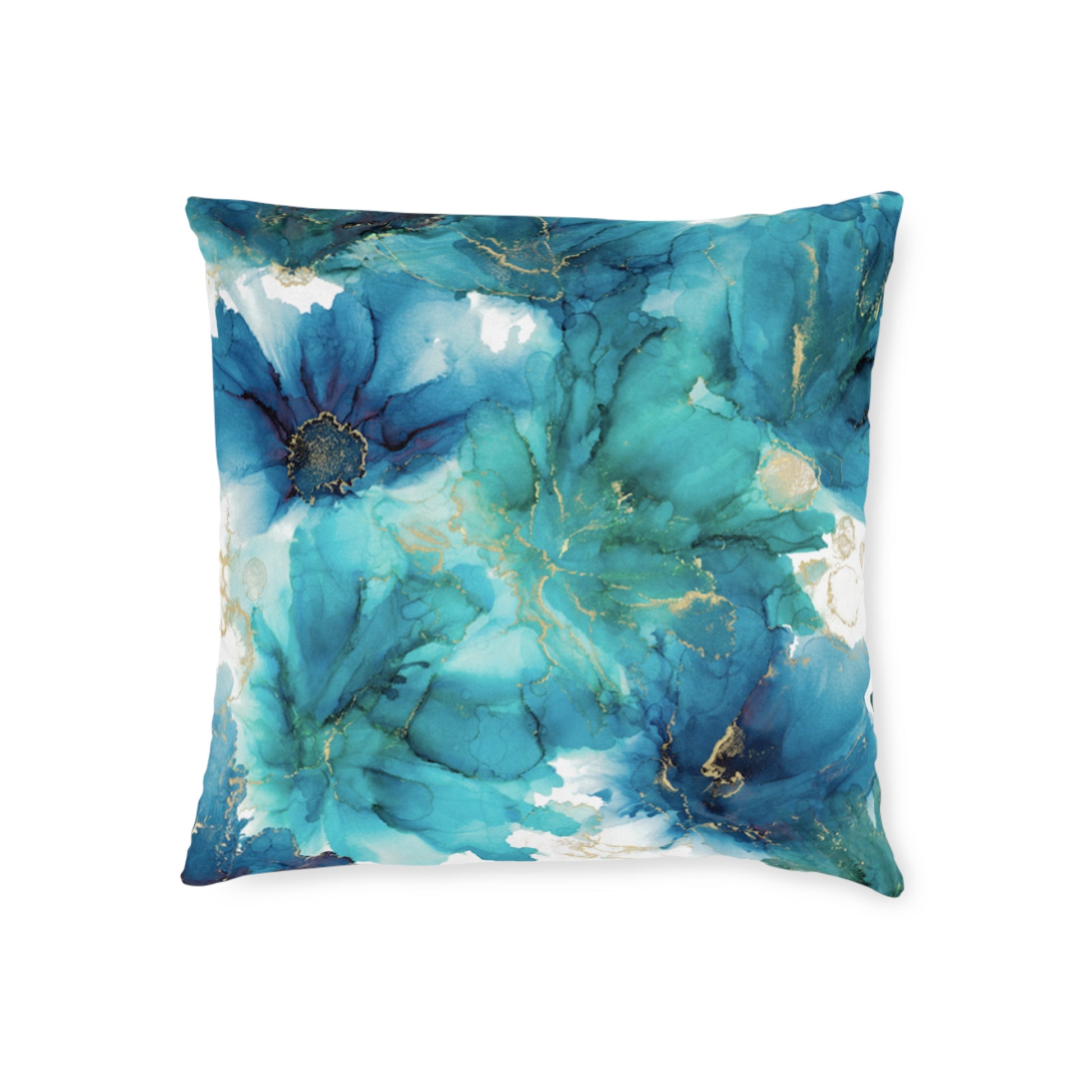 Teal Floral Square Pillow, Home Decor Cushion, Bedroom, Sofa, Garden Room image 5