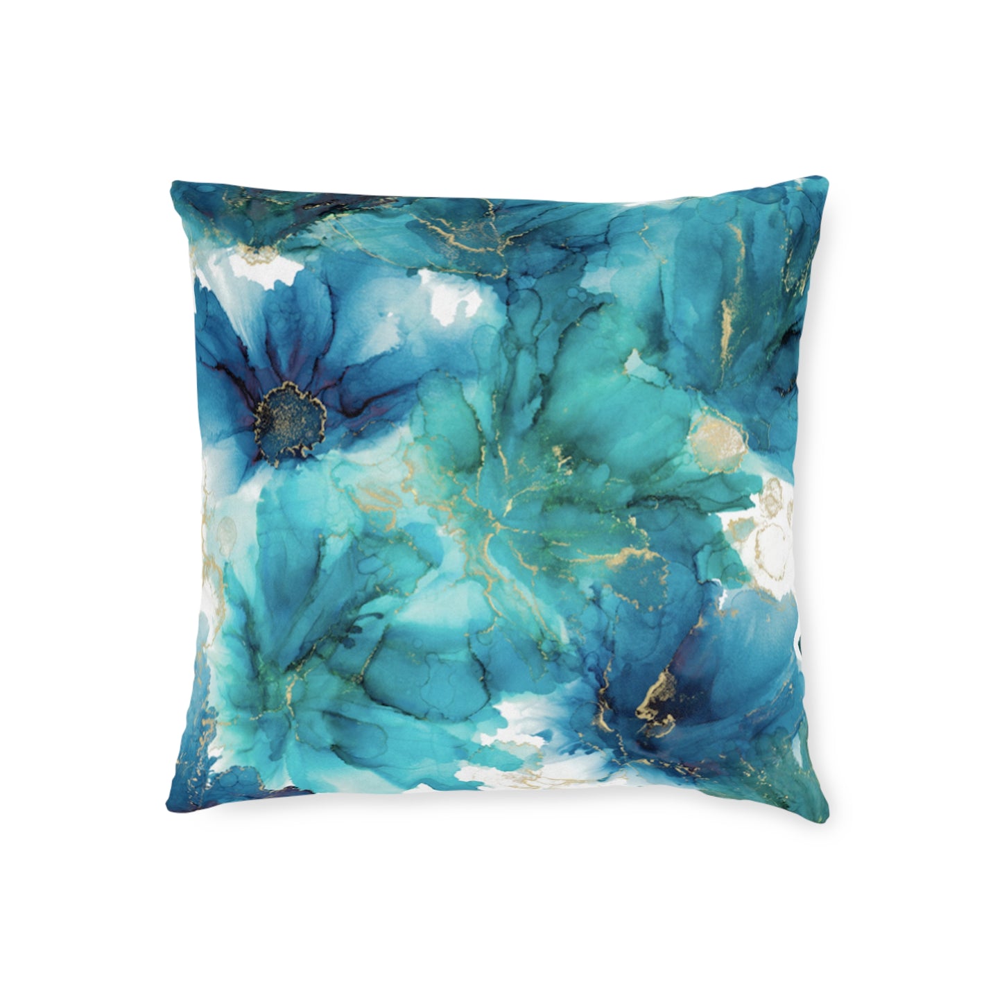 Teal Floral Square Pillow, Home Decor Cushion, Bedroom, Sofa, Garden Room image 4